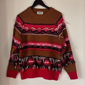 Essentiel Antwerp Brown & Pink, sequin Fringe Crewneck Sweater